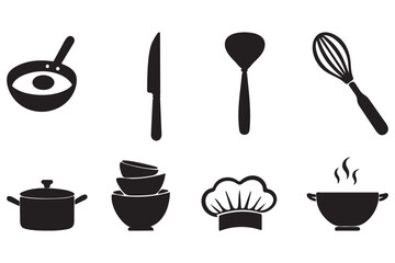  kitchen utensils vector illustration isolated on a white baxkground.
