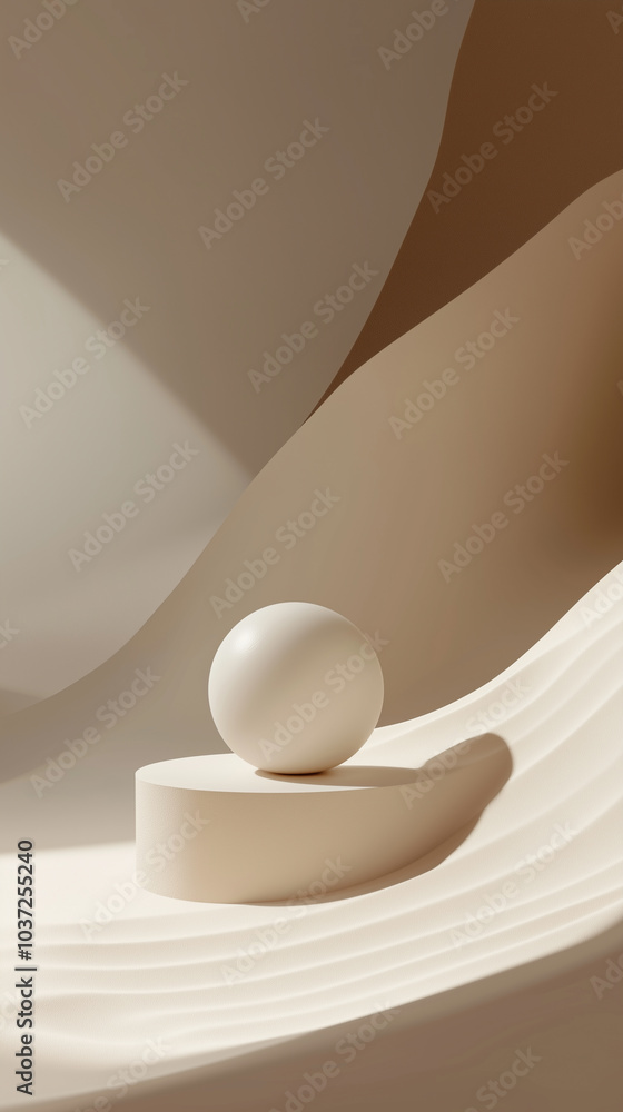 Poster vertical abstract minimalist background featuring soft neutral colors wall and a single geometric ci