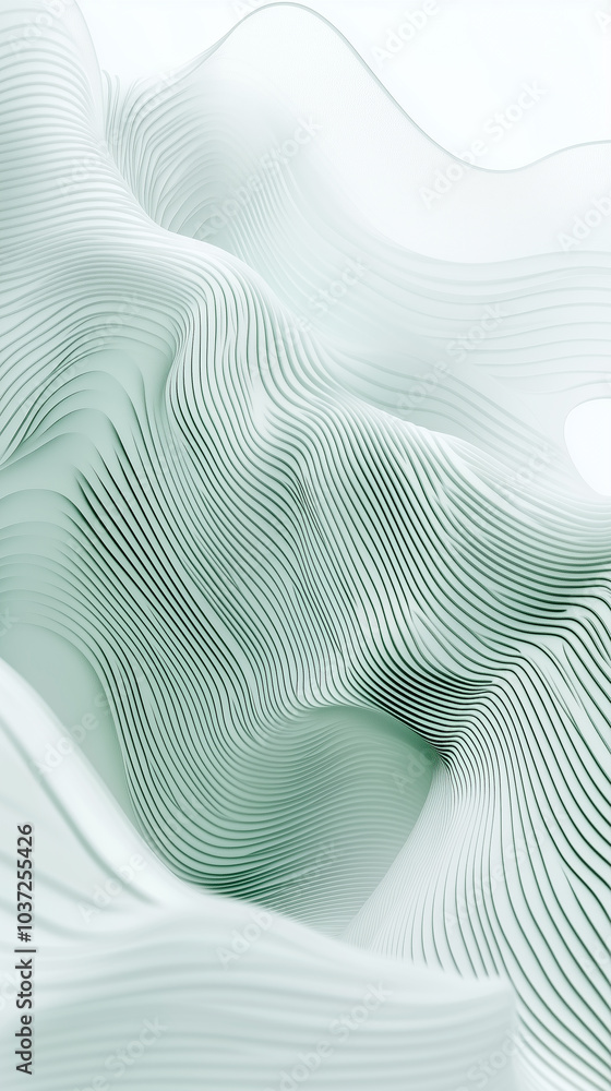 Aufkleber vertical 3d render abstract background with gradient green waves minimalist background