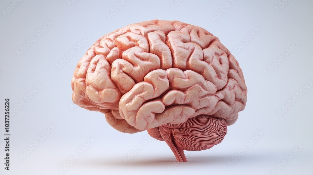Poster a detailed 3d rendering of a human brain, showcasing its intricate structure.