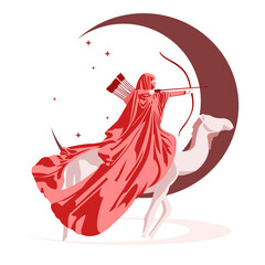 Holy Knight Archery Ride War Camel Islamic Warrior Arabian War Vector Design Illustration II