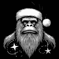 Bigfoot in a Santa Hat Holding a Christmas Star