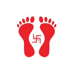 Elegant illustration of Goddess Lakshmi's sacred footprints, symbolizing prosperity and good fortune. Intricate details with traditional motifs, perfect for spiritual and festive design projects.
