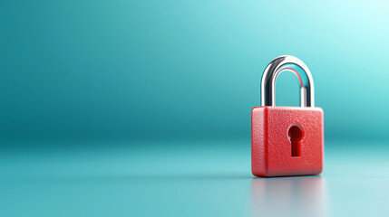 red padlock symbolizes security and protection in digital world. Its vibrant color stands out against soft blue background, emphasizing importance of safeguarding information