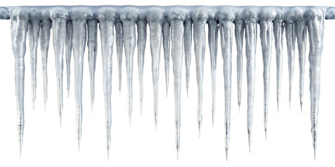 white hanging icicles frame border isolated on white background as transparent. PNG. AI GENERATED.