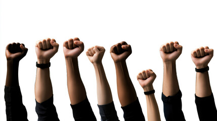Fototapeta premium Fists raised in unity during a peaceful demonstration advocating for social justice