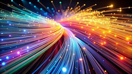 Obraz premium High-Definition Panoramic View of Fiber Optic Data Streams in 4K Resolution for Stunning Visuals