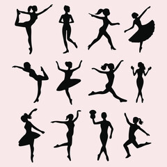 Silhouettes of girl stretching. Yoga and exercise pose