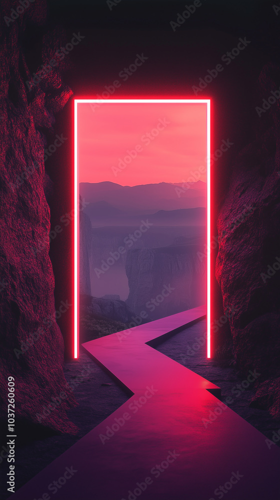 Poster vertical abstract background futuristic light glowing grid pattern on a dark background, giving a di