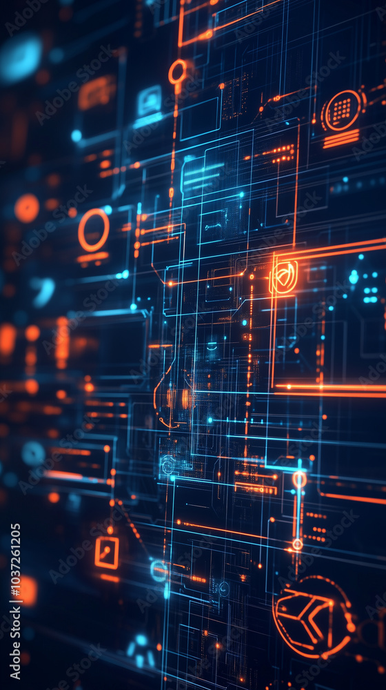 Poster vertical abstract back ground futuristic digital interface-inspired background with floating icons a