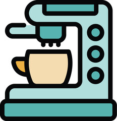 Naklejka premium Simple outline colorful vector of a modern electric coffee machine pouring a fresh espresso in a cup