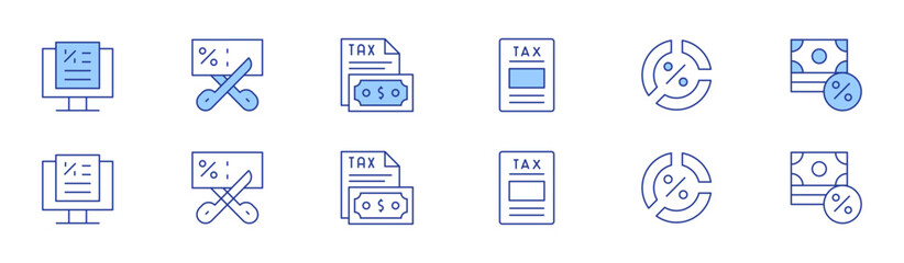 Tax icon set in two styles, Duotone and Thin Line style. Editable stroke. tax, pay, pie chart, investment