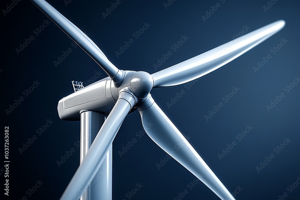 Poster a minimalist design of a wind turbine, with clean lines and a modern, geometric form set against a p