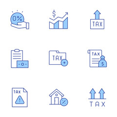 Tax icons set. Line Duotone style, editable stroke. tax, payment, warning, tax free, taxes, property