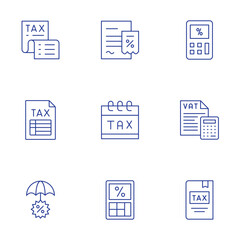 Tax icons set. Thin Line style, editable stroke. tax, protection, inheritance, calendar, calculator, calculation, book