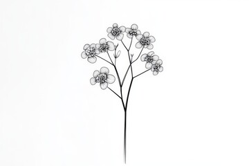 A minimalist outline of an Achillea (Yarrow) flower, with delicate clusters of flowers drawn in fine lines against a white background