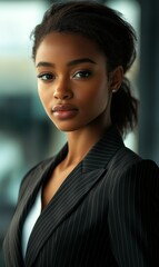 Obraz premium Black woman in a pinstripe suit.