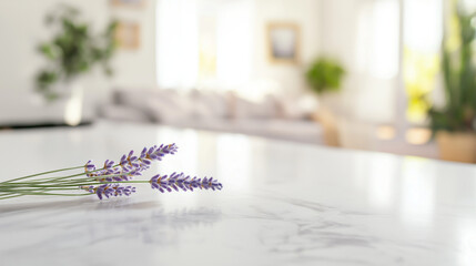 Modern kitchen interior in blur with white furniture
