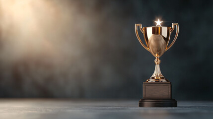 trophy symbolizing achievement and success, shining brightly against dark background. This elegant award represents hard work and dedication, inspiring motivation and celebration