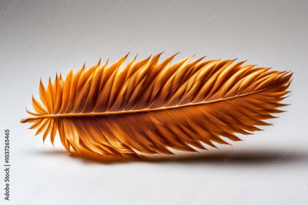 Poster a single acacia leaf floating on a plain white background, its feathery, intricate texture creating 