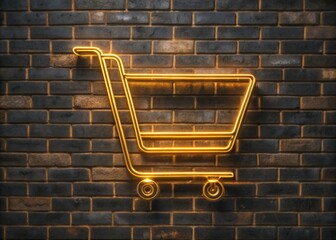 Neon Shopping Cart Sign with Brick Wall Background for Sale generative ai