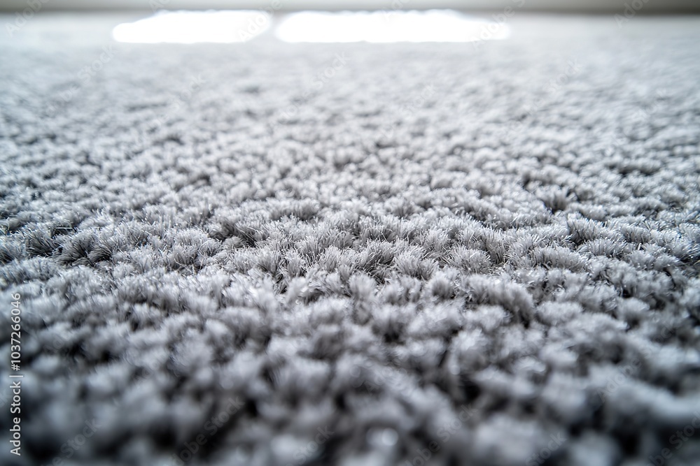 Poster high-resolution photography of a top-down view of a soft, grey carpet with a plush pile texture
