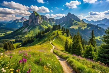 Fototapeta premium Idyllic Summer Hiking Adventure at Pfaffenkegel in Bavaria's Scenic Landscape