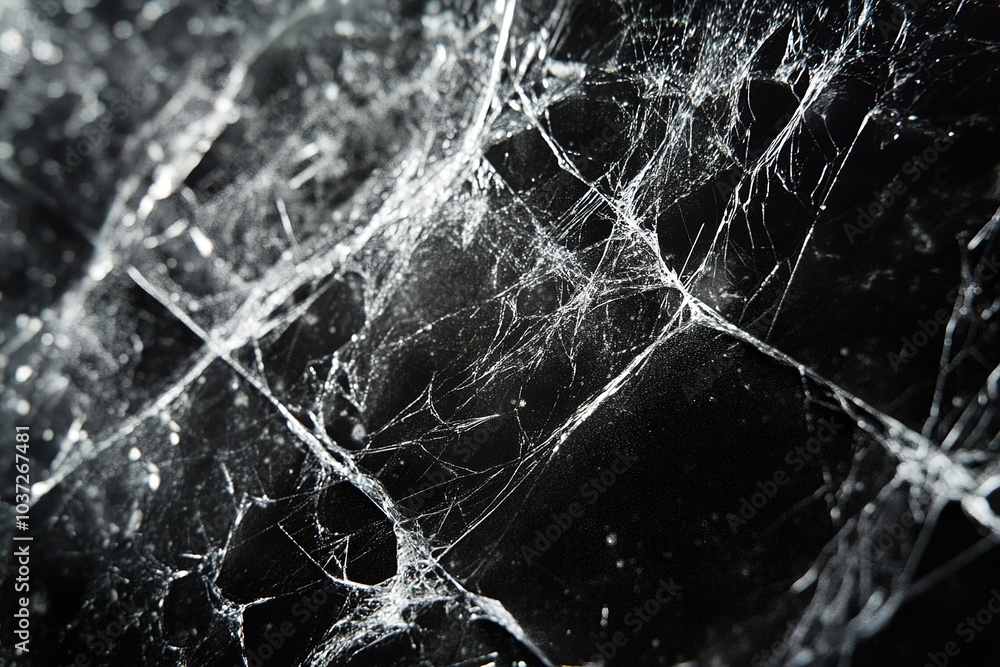 Poster a close-up of the cracked screen, showing intricate patterns and textures that resemble spider webs 
