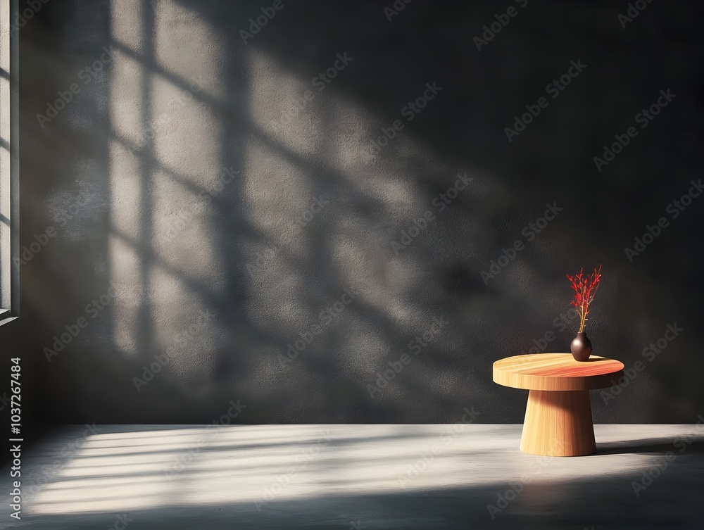 Poster minimalist 3d studio interior with plain black walls grey floor and an isolated product display podi