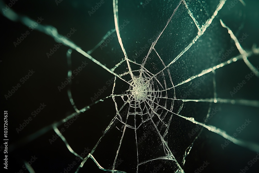 Poster a close-up of the cracked screen, showing intricate patterns and textures that resemble spider webs 