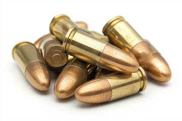 Pile weapon bullets isolated on the white background.