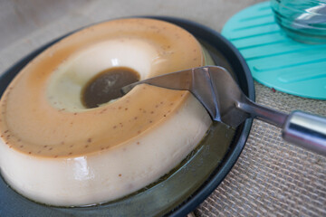 Homemade pudding made with condensed milk, cream and fruit