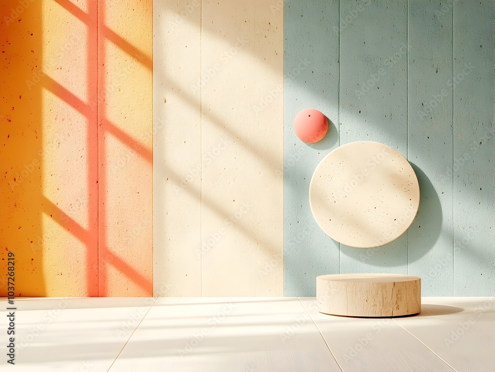 Poster a serene and sophisticated minimalist 3d studio setting featuring rustic wood paneled walls an empty