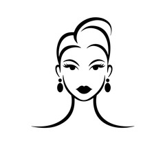 A vector silhouette image of a lady icon with a white background