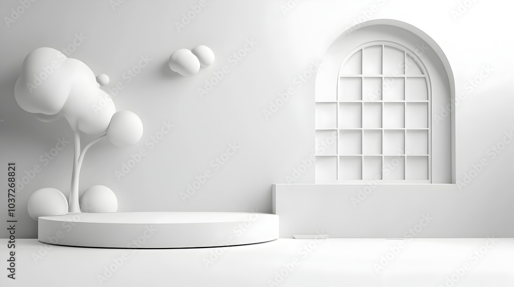 Poster minimalist 3d studio room interior with line art background empty floor and wall product podium shad