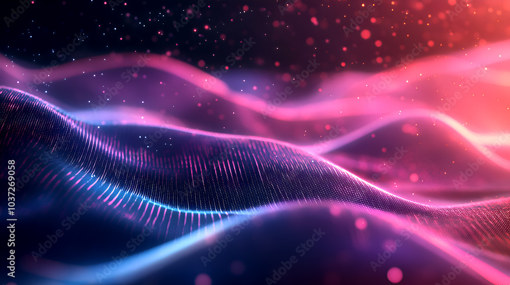 Aufkleber abstract glowing wave texture with pink and blue gradients, dynamic flowing lines and sparkling part