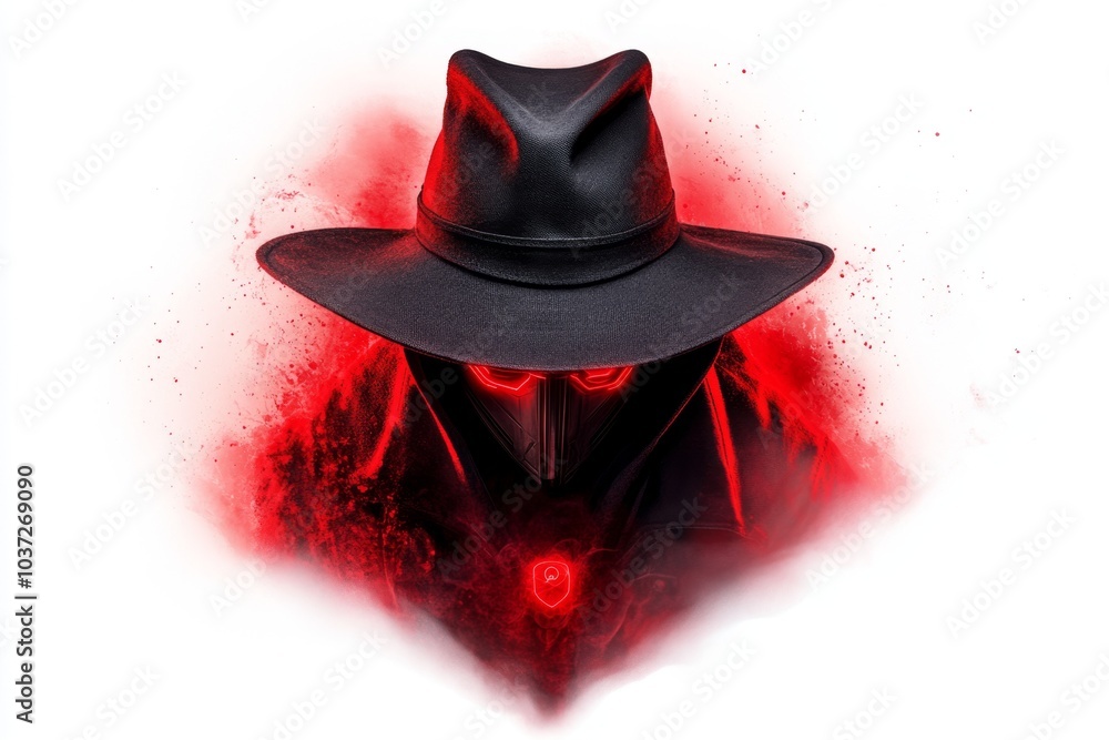 Poster black hat hacking, illustrated in a soft watercolor style, where the hacker and digital elements are