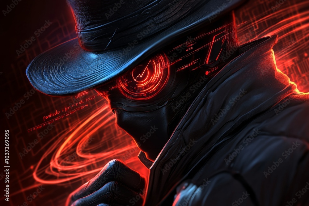 Aufkleber black hat hacking, illustrated in a gothic scene, with sinister digital elements and dark, twisted l