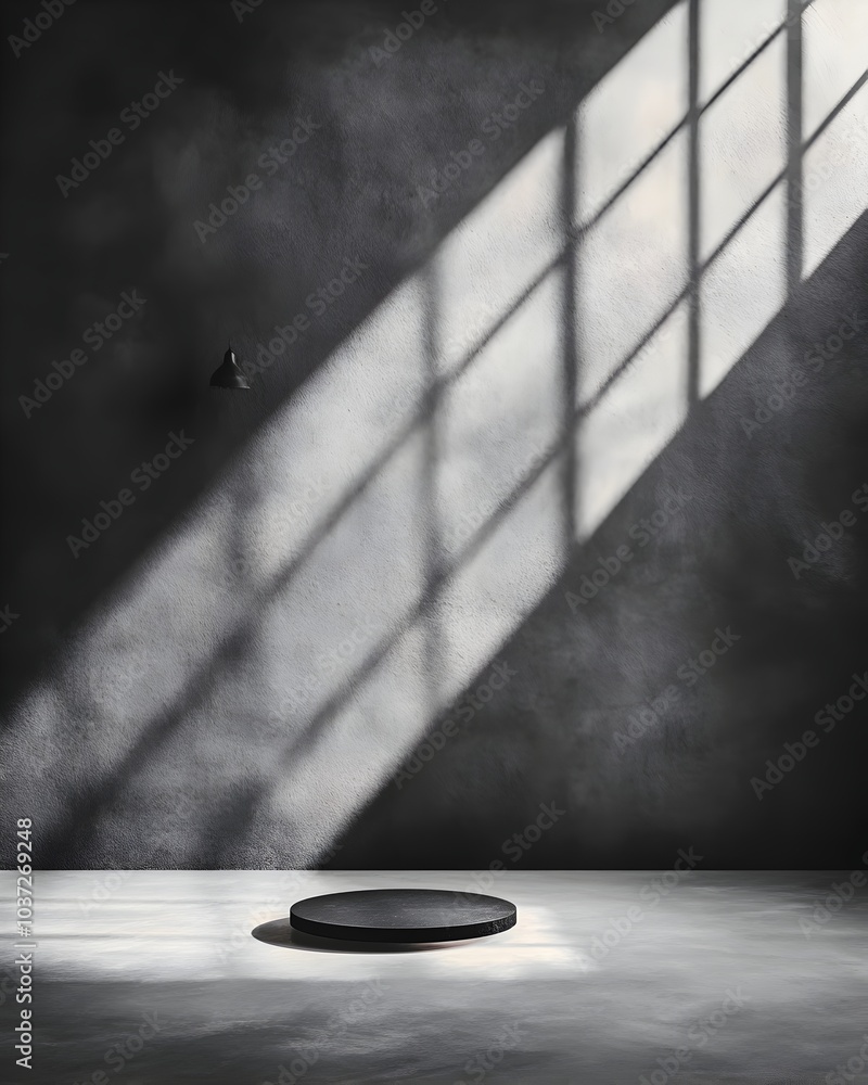 Poster sleek and modern 3d studio environment with a clean black and white palette a bare floor and wall an