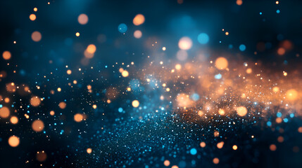 Fototapeta premium abstract blue and orange bokeh lights with sparkling particles, dreamy atmospheric background, vibrant glowing light effects, concept of festive celebration and night magic in soft focus