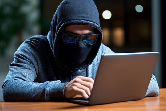 Black hat hacking, shown as a hacker breaking into a secure system, surrounded by virtual barriers and firewalls being bypassed
