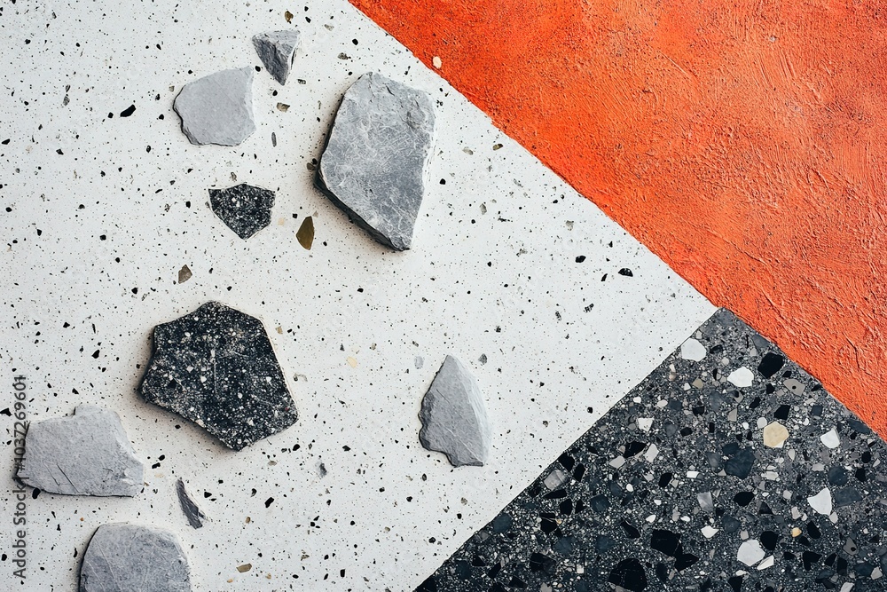 Poster light gray terrazzo with small color flecks, close-up texture shot