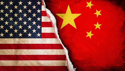 古いビンテージのアメリカの国旗と中国の国旗(Old grunge vintage japan flag and China flag.)
