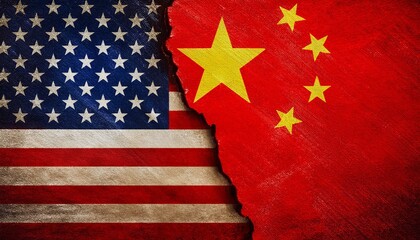 古いビンテージのアメリカの国旗と中国の国旗(Old grunge vintage japan flag and China flag.)
