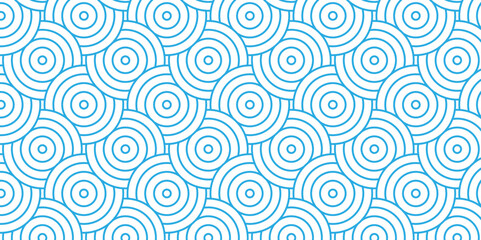 Fototapeta premium Abstract Overlapping Pattern. Seamless geometric ocean spiral pattern and abstract circle wave lines. blue seamless tile stripe geomatics create retro square line backdrop pattern background.