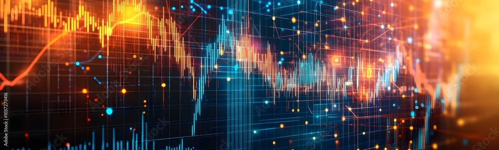 Fototapete A vibrant digital representation of data trends, featuring dynamic graphs and colorful overlays that symbolize technology and analytics.