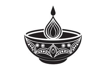 Diwali festival silhouette vector illustration, Diya lamp  silhouette vector
