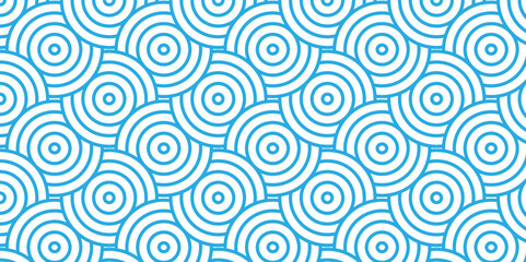 Abstract Overlapping Pattern. Seamless geometric ocean spiral pattern and abstract circle wave lines. blue seamless tile stripe geomatics create retro square line backdrop pattern background.