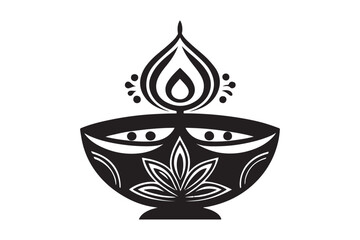 Diwali festival silhouette vector illustration, Diya lamp  silhouette vector