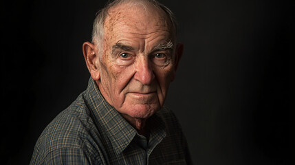 Obraz premium A professional studio portrait of an older man with a serious expression and wrinkles showing his life experience.